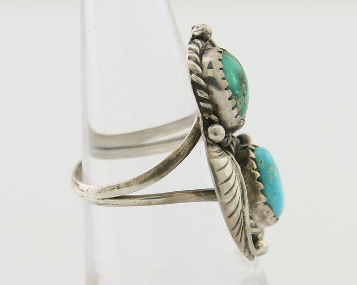 Navajo Ring 925 Silver Natural Blue Green Turquoise Signed MC C.80's