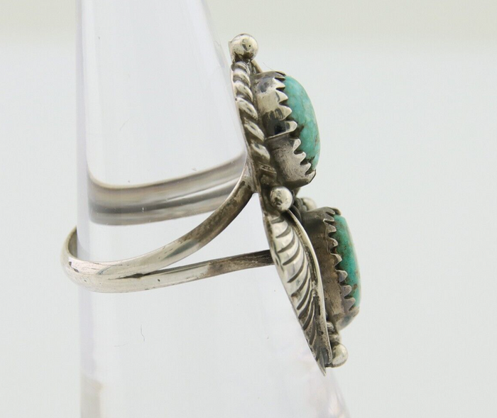 Navajo Ring 925 Silver Natural Blue Green Turquoise Signed MC C.80's