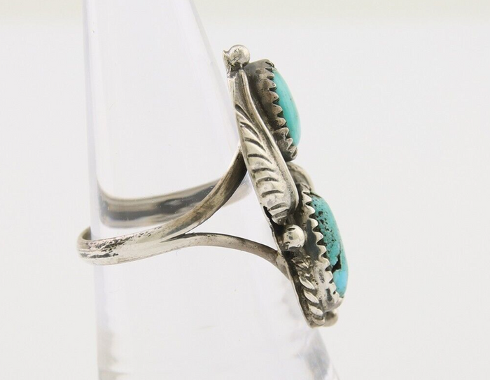 Navajo Ring 925 Silver Natural Blue Green Turquoise Signed MC C.80's