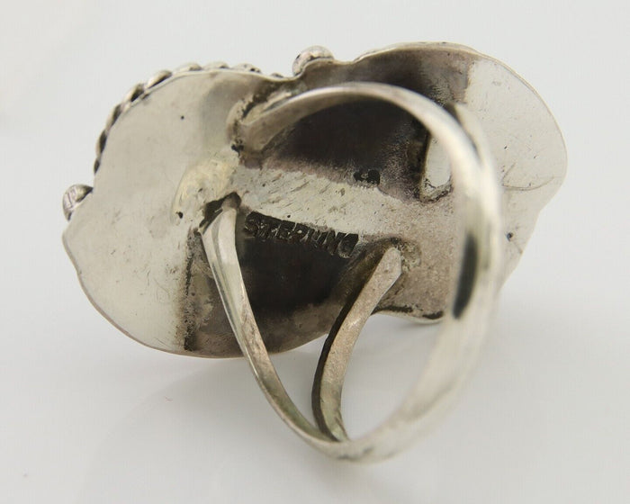 Navajo Ring 925 Silver Natural Blue Green Turquoise Signed MC C.80's