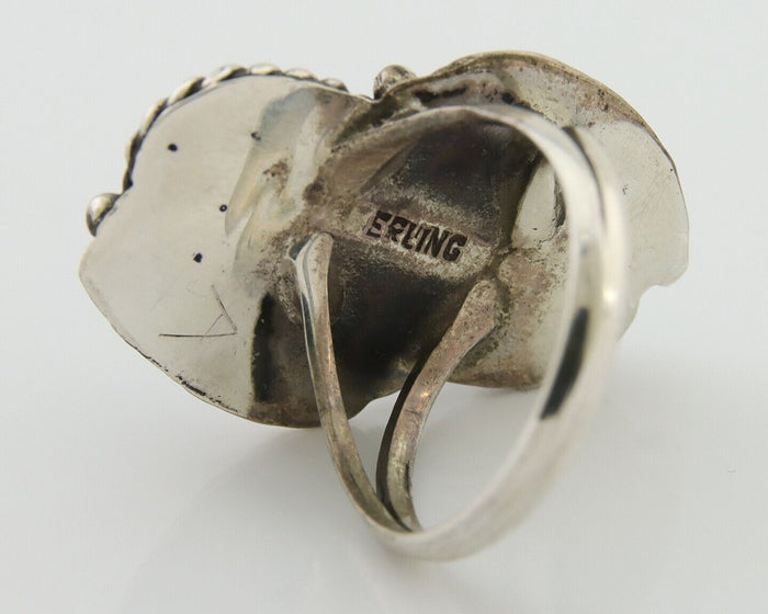 Navajo Ring 925 Silver Natural Blue Green Turquoise Signed MC C.80's