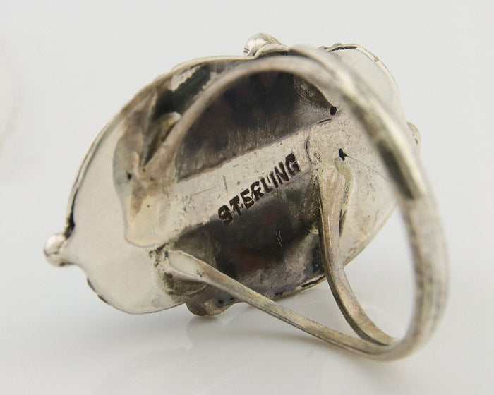 Navajo Ring 925 Silver Natural Blue Green Turquoise Signed MC C.80's