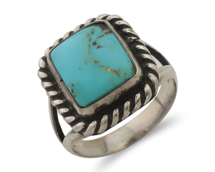Navajo Ring 925 Silver Natural Blue Turquoise Artist Signed Apache Mfg C.80's