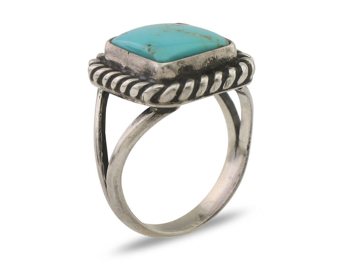 Navajo Ring 925 Silver Natural Blue Turquoise Artist Signed Apache Mfg C.80's