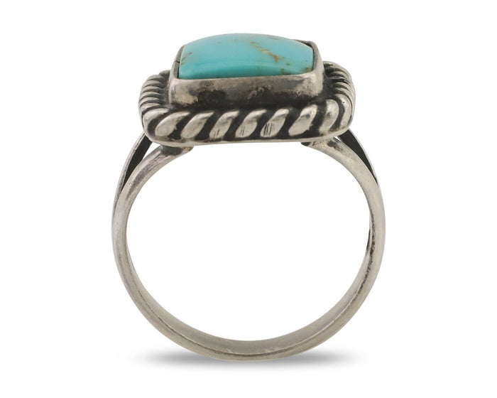 Navajo Ring 925 Silver Natural Blue Turquoise Artist Signed Apache Mfg C.80's