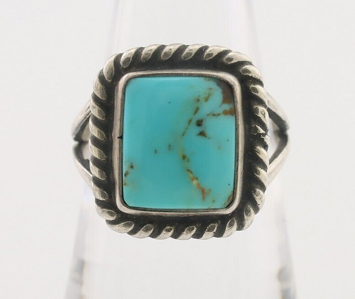 Navajo Ring 925 Silver Natural Blue Turquoise Artist Signed Apache Mfg C.80's