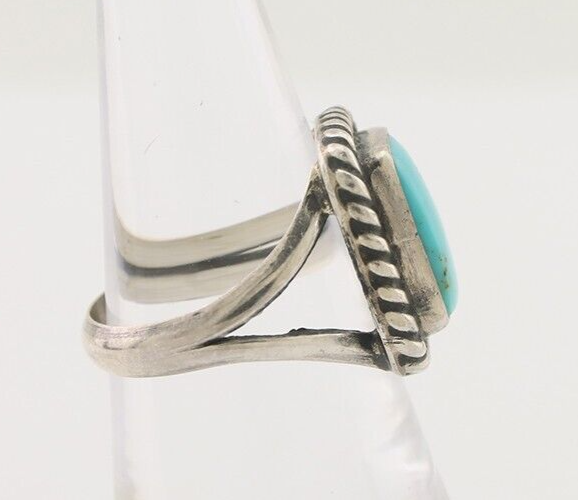 Navajo Ring 925 Silver Natural Blue Turquoise Artist Signed Apache Mfg C.80's