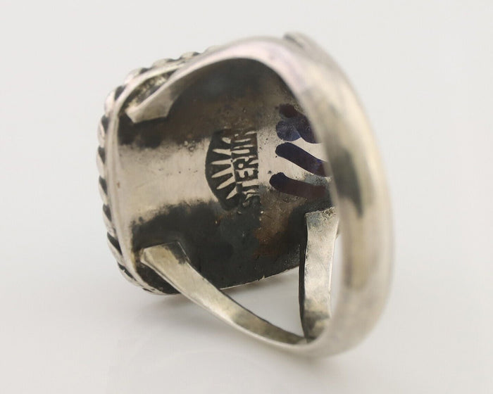 Navajo Ring 925 Silver Natural Blue Turquoise Artist Signed Apache Mfg C.80's