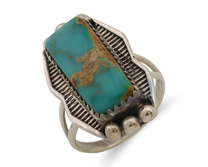 Navajo Ring 925 Silver Natural Blue Turquoise Artist Signed Doug Zachary C.80's