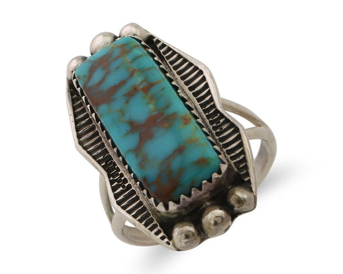 Navajo Ring 925 Silver Natural Blue Turquoise Artist Signed Doug Zachary C.80's