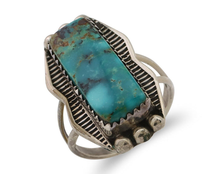 Navajo Ring 925 Silver Natural Blue Turquoise Artist Signed Doug Zachary C.80's