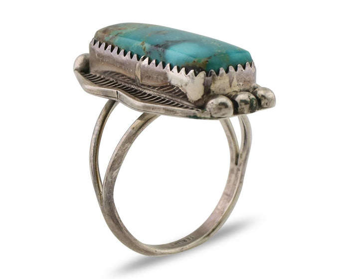 Navajo Ring 925 Silver Natural Blue Turquoise Artist Signed Doug Zachary C.80's