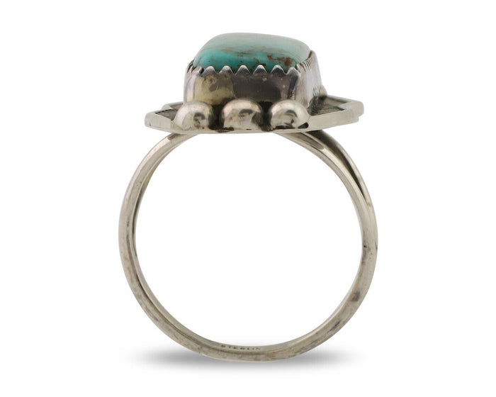 Navajo Ring .925 Silver Natural Blue Turquoise Artist Signed Doug Zachary C.80's