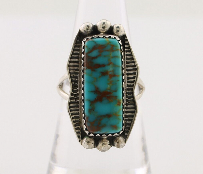 Navajo Ring 925 Silver Natural Blue Turquoise Artist Signed Doug Zachary C.80's