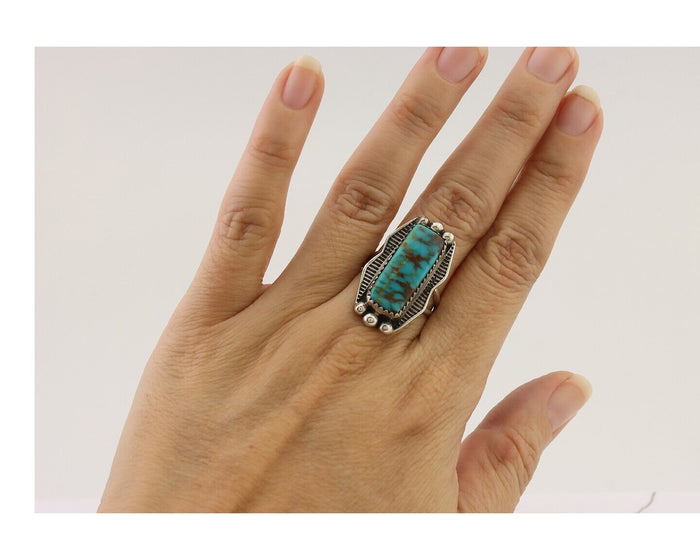 Navajo Ring 925 Silver Natural Blue Turquoise Artist Signed Doug Zachary C.80's