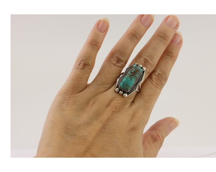 Navajo Ring .925 Silver Natural Blue Turquoise Artist Signed Doug Zachary C.80's