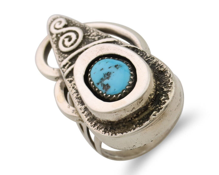 Navajo Ring 925 Silver Natural Blue Turquoise Artist Signed IHMJ C.80's