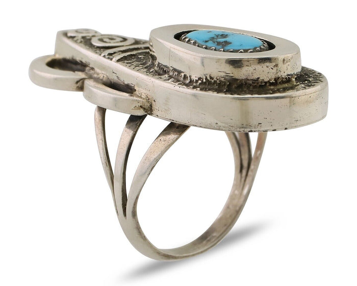 Navajo Ring 925 Silver Natural Blue Turquoise Artist Signed IHMJ C.80's