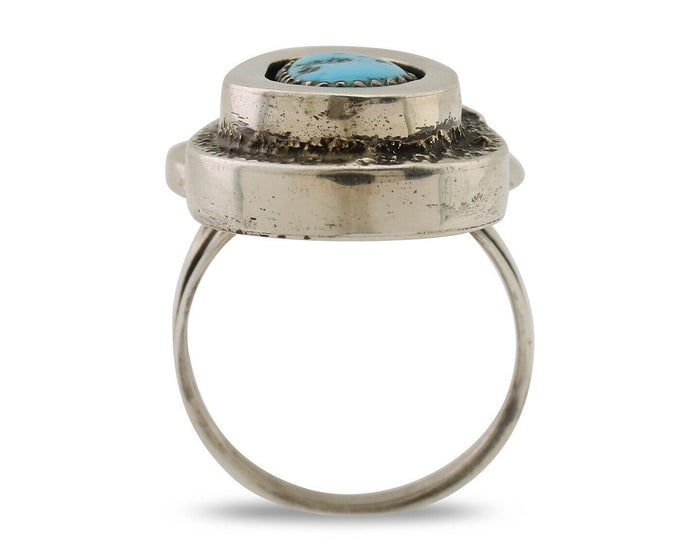 Navajo Ring 925 Silver Natural Blue Turquoise Artist Signed IHMJ C.80's