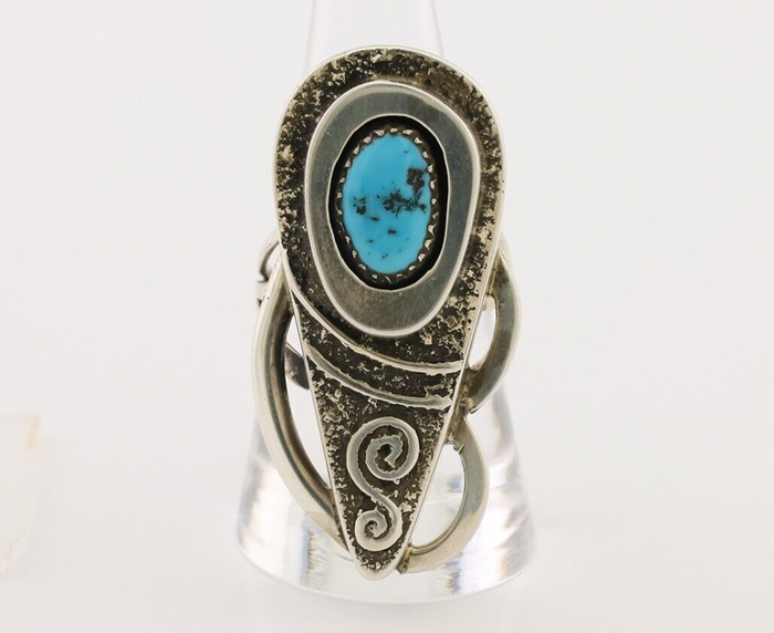 Navajo Ring 925 Silver Natural Blue Turquoise Artist Signed IHMJ C.80's