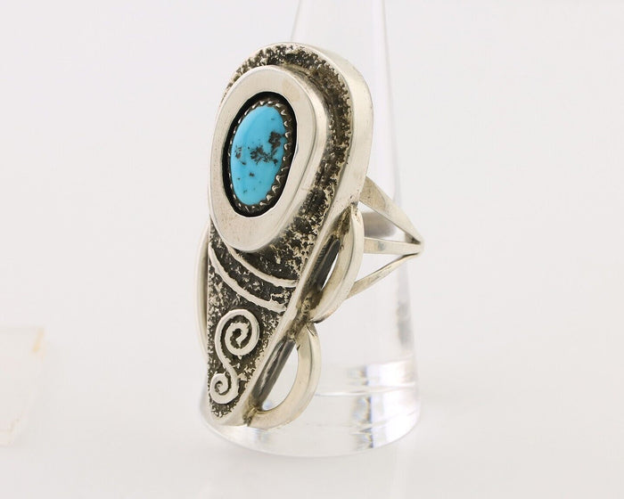 Navajo Ring 925 Silver Natural Blue Turquoise Artist Signed IHMJ C.80's