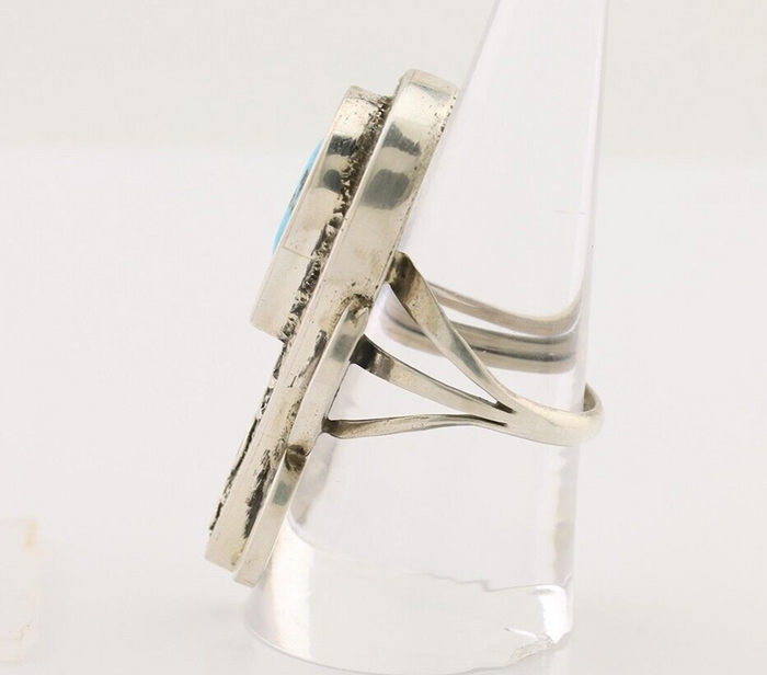 Navajo Ring 925 Silver Natural Blue Turquoise Artist Signed IHMJ C.80's
