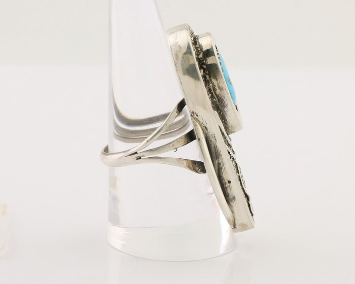 Navajo Ring 925 Silver Natural Blue Turquoise Artist Signed IHMJ C.80's