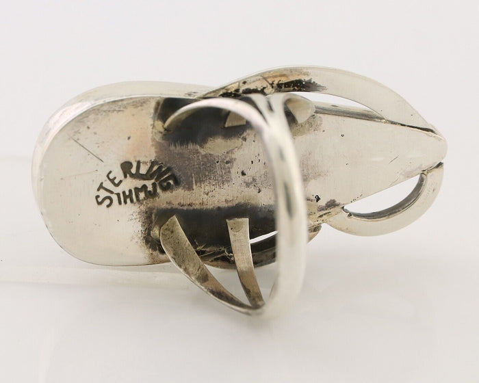 Navajo Ring 925 Silver Natural Blue Turquoise Artist Signed IHMJ C.80's