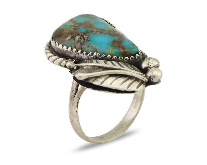 Navajo Ring 925 Silver Natural Blue Turquoise Artist Signed IJC C.80's
