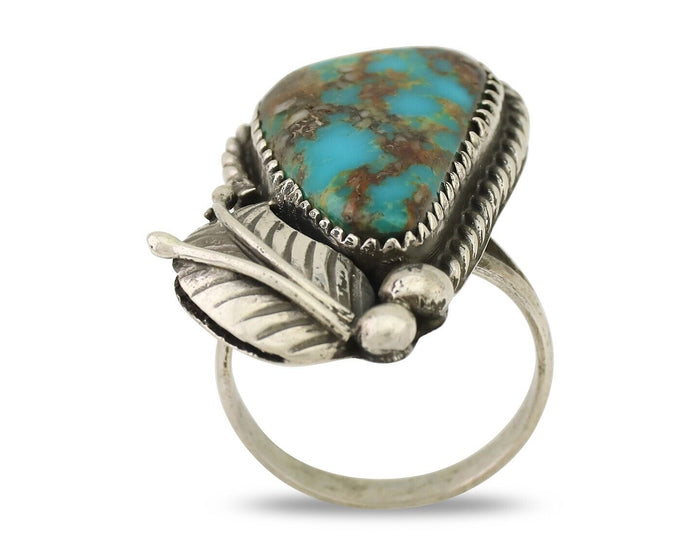 Navajo Ring 925 Silver Natural Blue Turquoise Artist Signed IJC C.80's