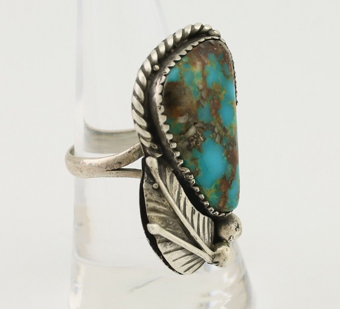 Navajo Ring 925 Silver Natural Blue Turquoise Artist Signed IJC C.80's