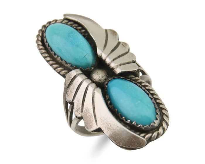 Navajo Ring 925 Silver Natural Blue Turquoise Artist Signed J TSO C.80's