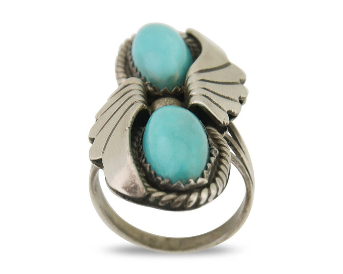 Navajo Ring 925 Silver Natural Blue Turquoise Artist Signed J TSO C.80's