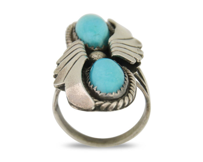 Navajo Ring 925 Silver Natural Blue Turquoise Artist Signed J TSO C.80's