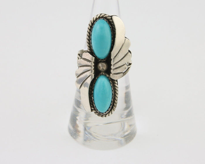 Navajo Ring 925 Silver Natural Blue Turquoise Artist Signed J TSO C.80's