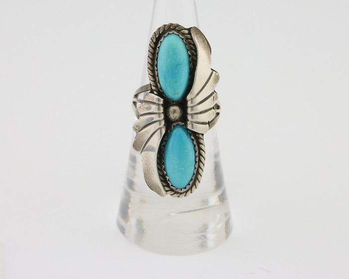 Navajo Ring 925 Silver Natural Blue Turquoise Artist Signed J TSO C.80's