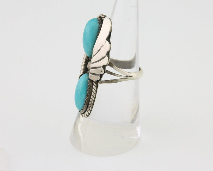 Navajo Ring 925 Silver Natural Blue Turquoise Artist Signed J TSO C.80's