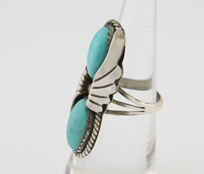 Navajo Ring 925 Silver Natural Blue Turquoise Artist Signed J TSO C.80's