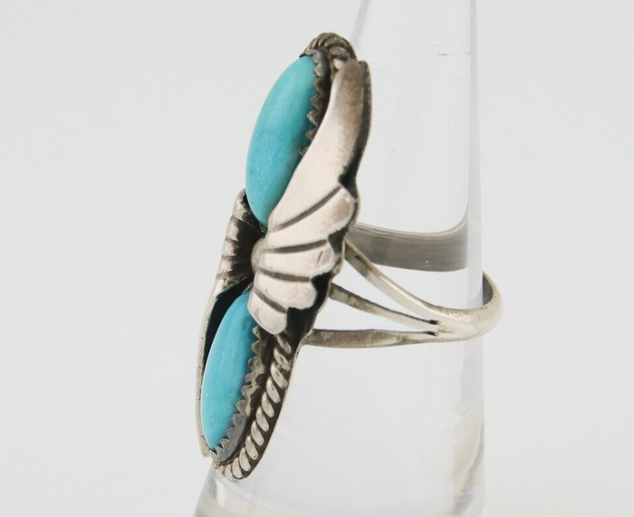 Navajo Ring 925 Silver Natural Blue Turquoise Artist Signed J TSO C.80's