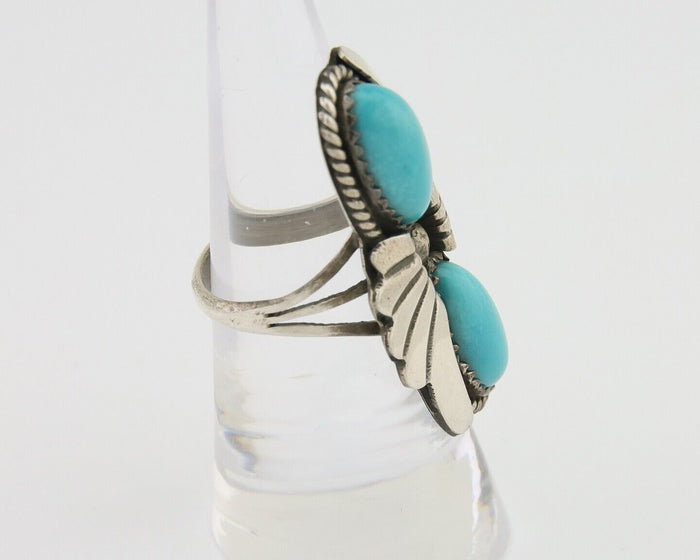 Navajo Ring 925 Silver Natural Blue Turquoise Artist Signed J TSO C.80's