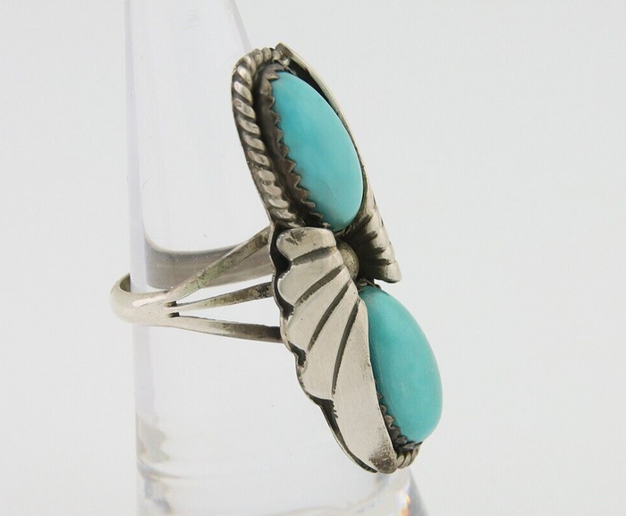 Navajo Ring 925 Silver Natural Blue Turquoise Artist Signed J TSO C.80's