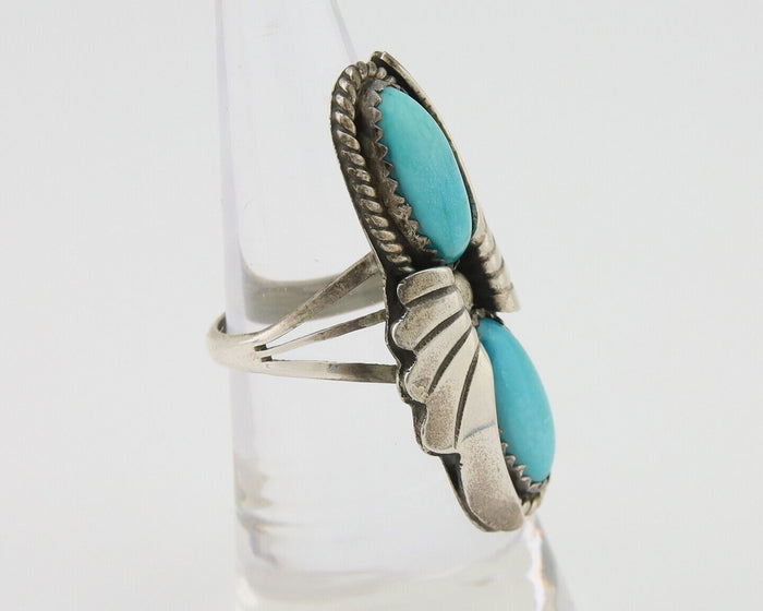 Navajo Ring 925 Silver Natural Blue Turquoise Artist Signed J TSO C.80's
