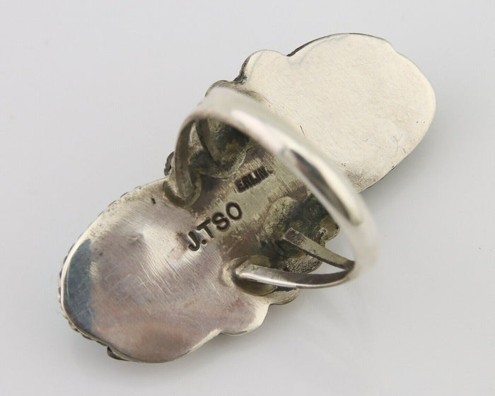 Navajo Ring 925 Silver Natural Blue Turquoise Artist Signed J TSO C.80's