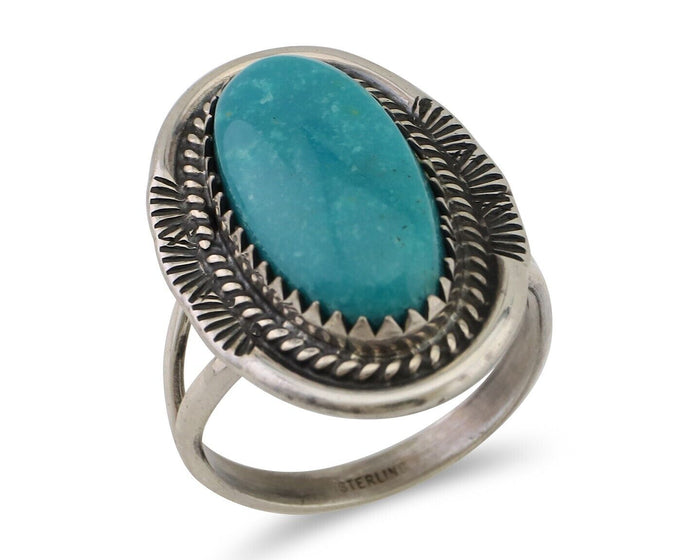 Navajo Ring 925 Silver Natural Blue Turquoise Artist Signed M BEGAY C.80's