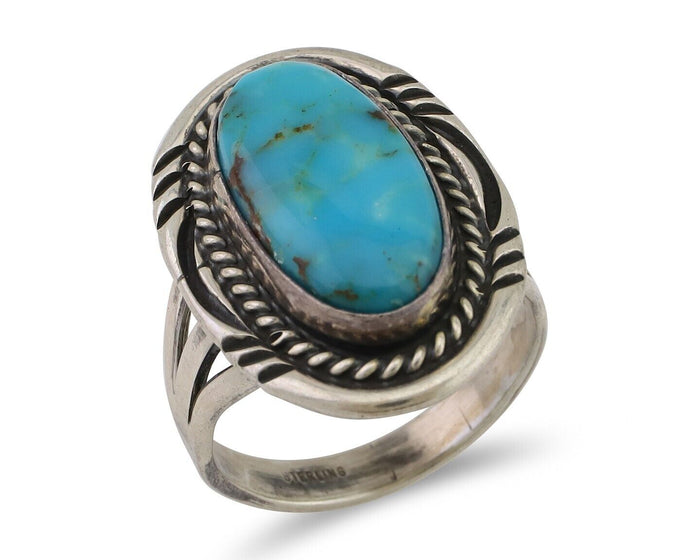 Navajo Ring 925 Silver Natural Blue Turquoise Artist Signed M BEGAY C.80's