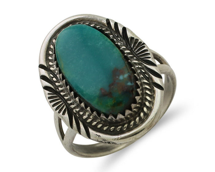 Navajo Ring 925 Silver Natural Blue Turquoise Artist Signed M BEGAY C.80's
