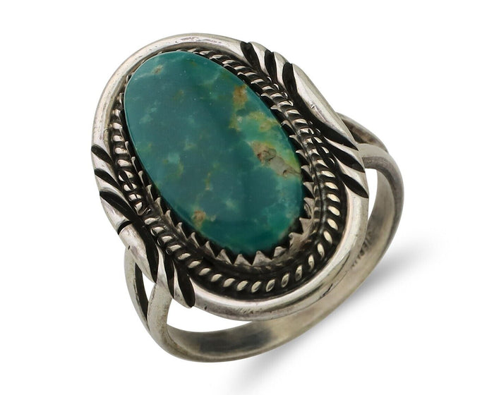Navajo Ring 925 Silver Natural Blue Turquoise Artist Signed M BEGAY C.80's