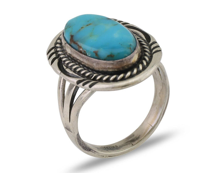 Navajo Ring 925 Silver Natural Blue Turquoise Artist Signed M BEGAY C.80's