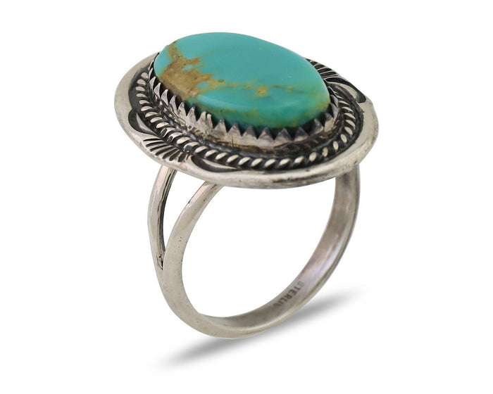 Navajo Ring 925 Silver Natural Blue Turquoise Artist Signed M BEGAY C.80's