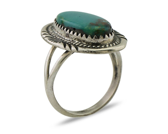 Navajo Ring 925 Silver Natural Blue Turquoise Artist Signed M BEGAY C.80's